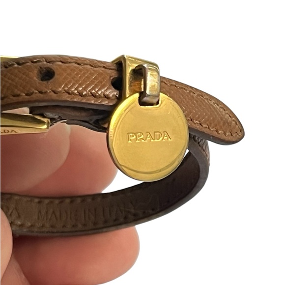 PRADA Buckle Closure Saffiano Leather Bracelet Gold Tone Medium Size - Picture 4 of 9
